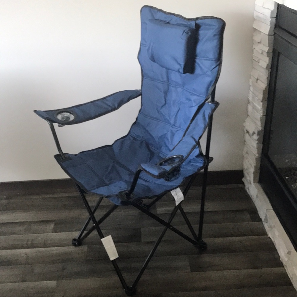 Everyday Essentials Navy Blue Outdoor High Back Chair with Cushioned Headrest